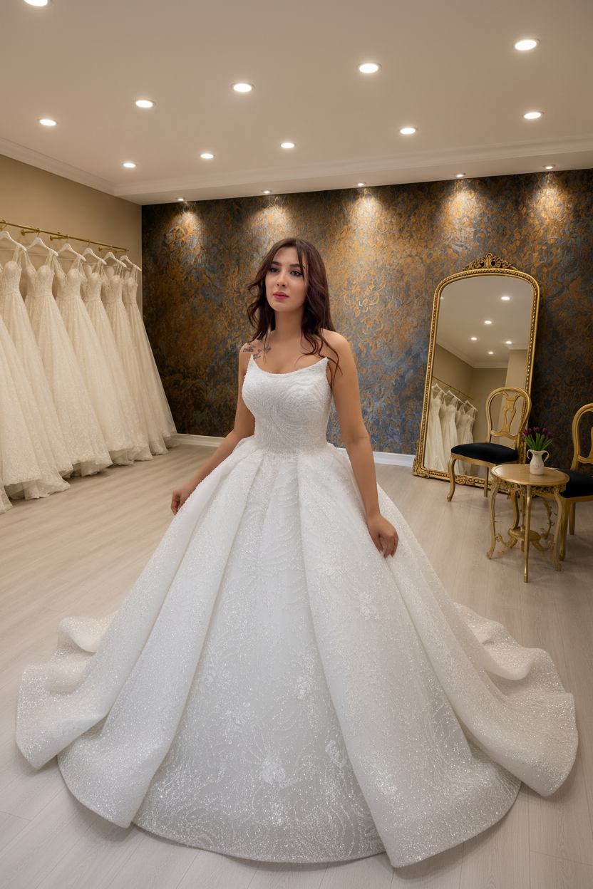NIL-268 | Sequin Krystal Spaghetti Strap Ballgown Brudekjole