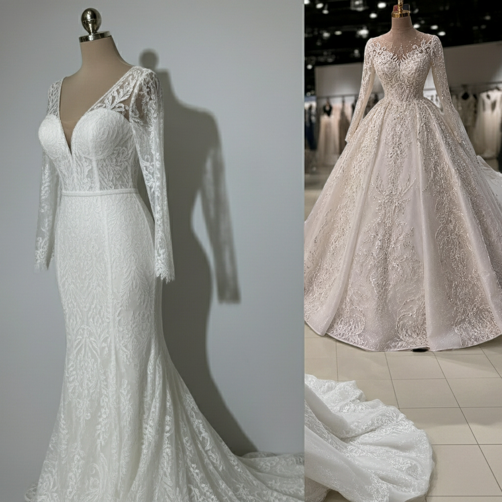 Crystal Beaded Long Sleeve Luxury Ball Gown