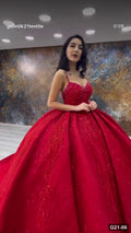 G21-006 Crimson Red Ball Gown Engagement Dress Main Clean Frame