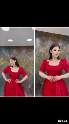 G21-023 Crimson Red Ball Gown Engagement Dress Main Clean Frame