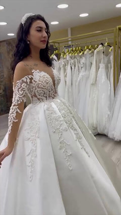 G21-026A - Champagne Embellished Ball Gown Wedding Dress - Gelinlik21