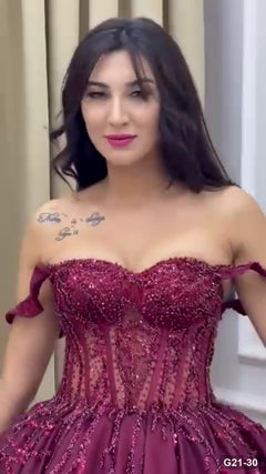 G21-030 Burgundy Ball Gown Engagement Dress Main Clean Frame