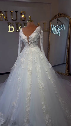 G21-032A - Ivory Lace Ball Gown Wedding Dress - Gelinlik21