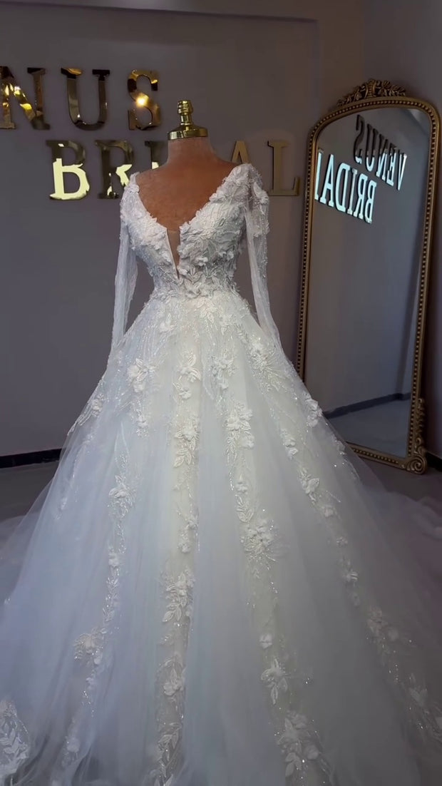 G21-032A - Ivory Lace Ball Gown Wedding Dress - cinematic