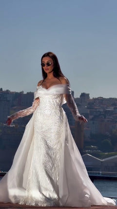 G21-040A - Champagne Crystal Beaded Ball Gown Wedding Dress - Gelinlik21