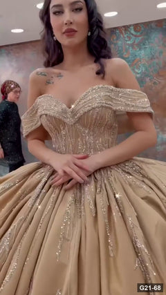 G21-068 Champagne Ball Gown Engagement Dress Main Clean Frame