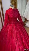 G21-069 Crimson Red Ball Gown Engagement Dress Main Clean Frame
