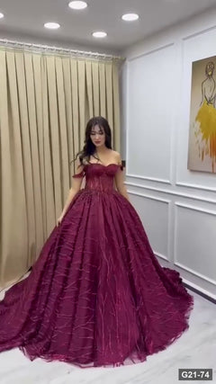 G21-074 Burgundy Ball Gown Engagement Dress Main Clean Frame