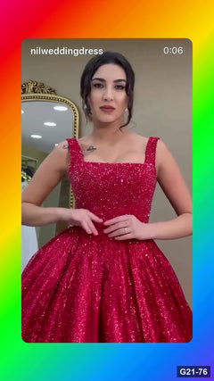 G21-076 Crimson Red Ball Gown Engagement Dress Main Clean Frame