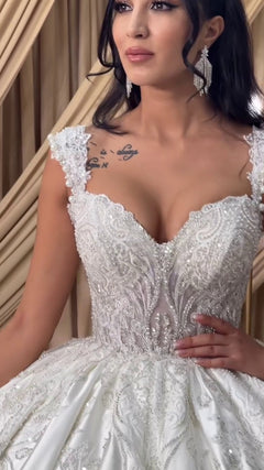 G21-077A - Ivory Beaded Lace Ball Gown Wedding Dress - Gelinlik21