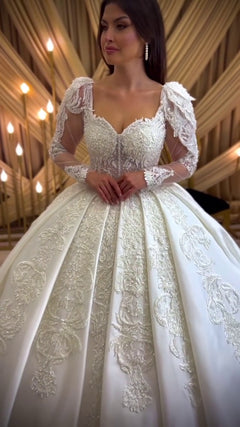G21-078A - Champagne Beaded Lace Ball Gown Wedding Dress - Gelinlik21