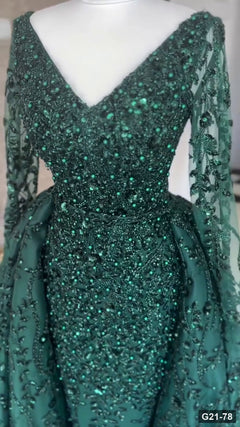 G21-078 Emerald Green Ball Gown Engagement Dress Main Clean Frame