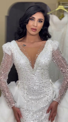 G21-080A - Ivory Beaded Lace Ball Gown Wedding Dress - Gelinlik21