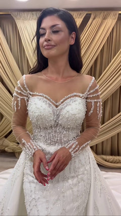 G21-085A - Ivory Beaded Lace Ball Gown Wedding Dress - Gelinlik21