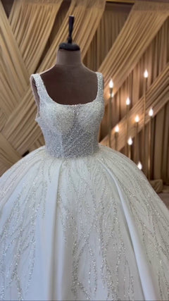 G21-086A - Soft Ivory Beaded Lace Ball Gown Wedding Dress - Gelinlik21