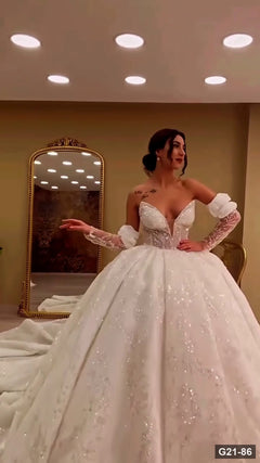 G21-086 Ivory Ball Gown Wedding Dress Main Clean Frame