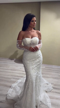 G21-088A - Soft Ivory Beaded Lace Ball Gown Wedding Dress - Gelinlik21