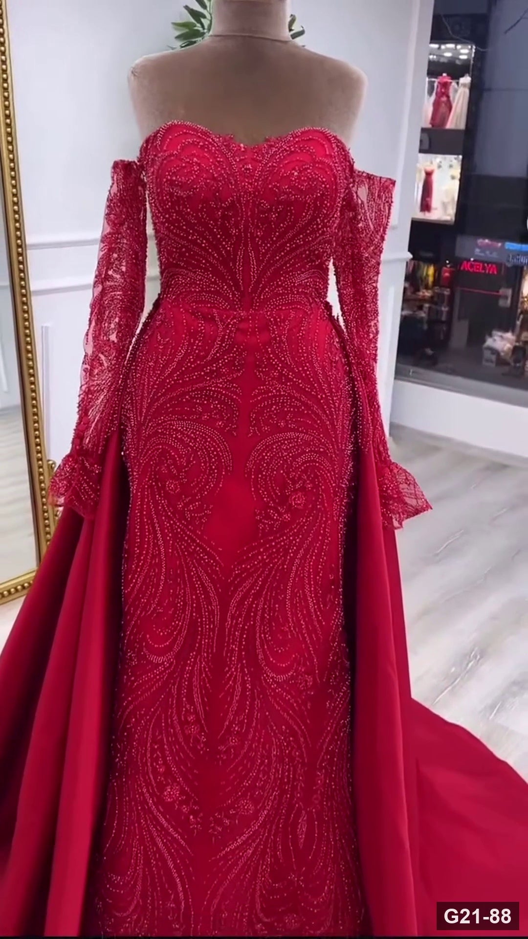 G21-088 Crimson Red Sheath Engagement Dress Main Clean Frame