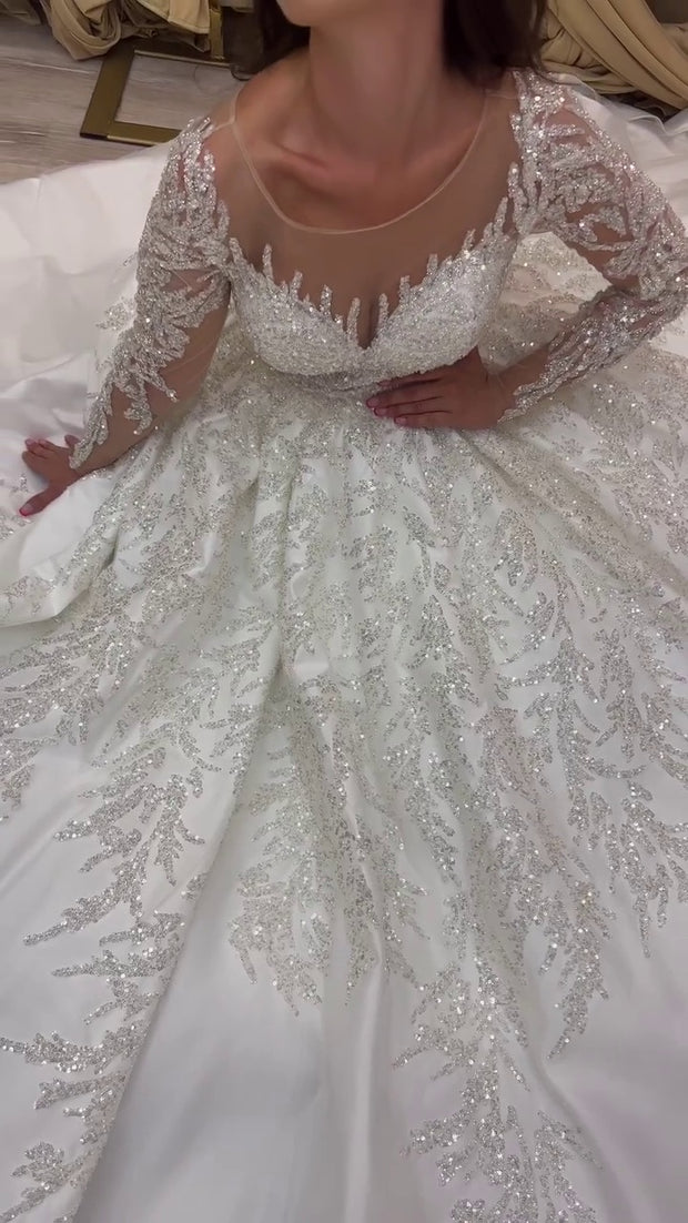 G21-089A - Soft Ivory Embellished Ball Gown Wedding Dress - cinematic