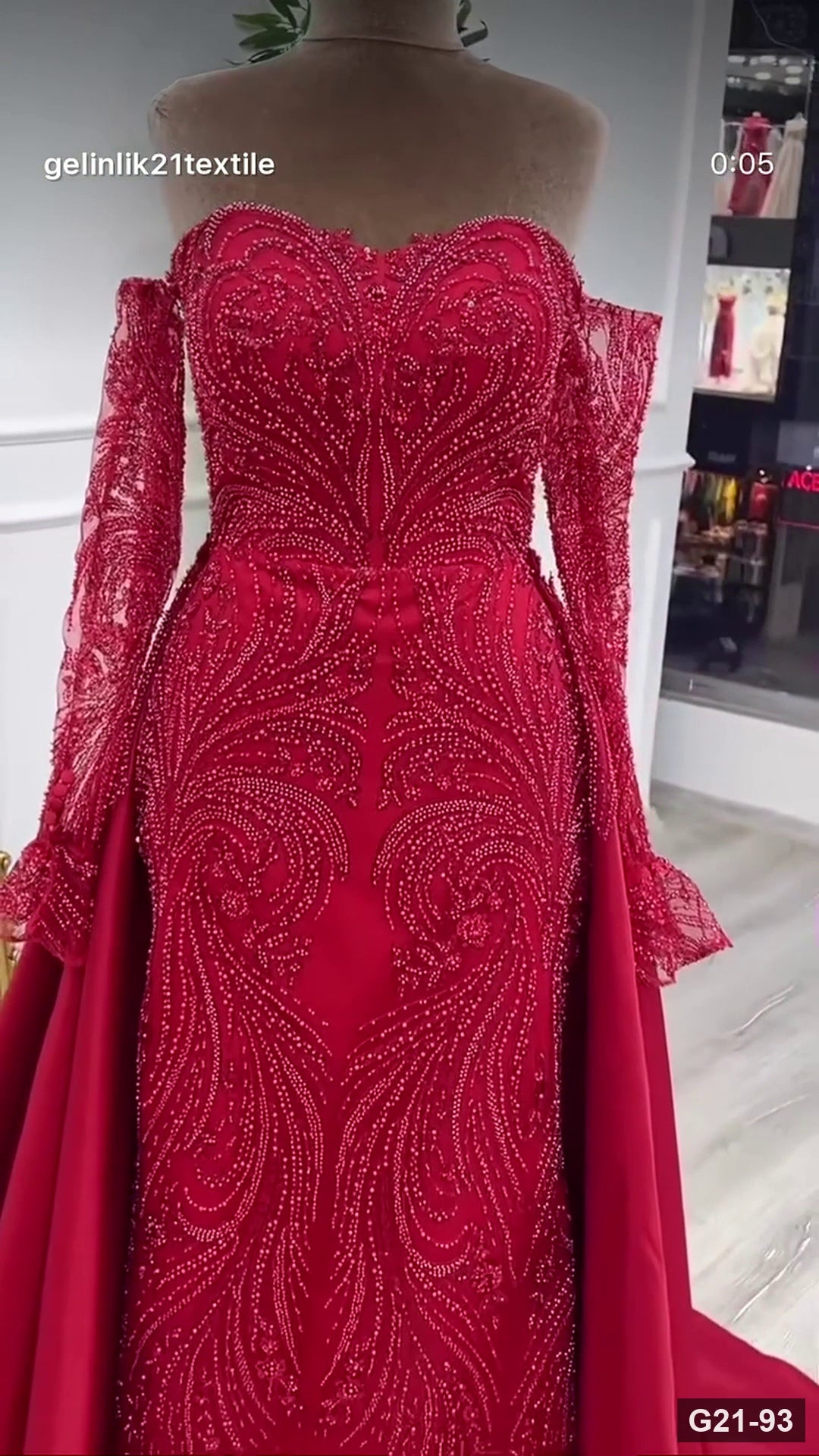 G21-093 Crimson Red Sheath Engagement Dress Main Clean Frame