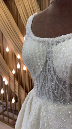 G21-095A - Soft Ivory Beaded Lace Ball Gown Wedding Dress - Gelinlik21