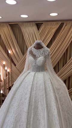 G21-097A - Soft Ivory Beaded Lace Ball Gown Wedding Dress - Gelinlik21