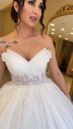 G21-102A - Ivory Beaded Lace Ball Gown Wedding Dress - Gelinlik21