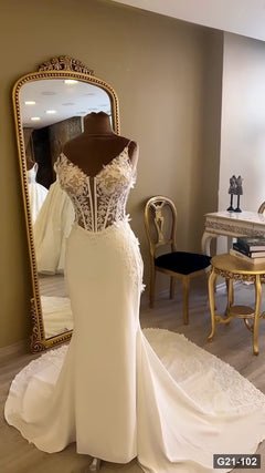 G21-102 Ivory Mermaid Wedding Dress Main Clean Frame