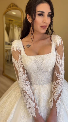 G21-104A - Ivory Beaded Lace Ball Gown Wedding Dress - Gelinlik21