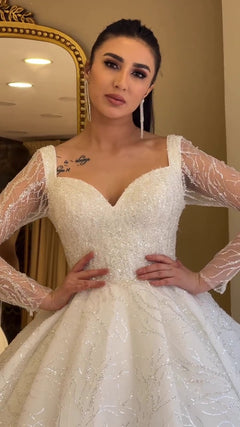 G21-105A - Ivory Beaded Lace Ball Gown Wedding Dress - Gelinlik21