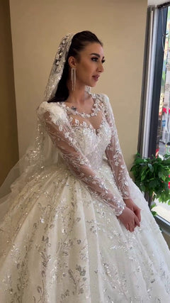 G21-106A - Ivory Beaded Lace Ball Gown Wedding Dress - Gelinlik21