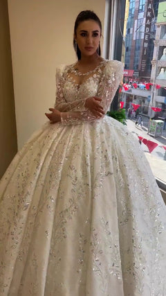G21-110A - Ivory Beaded Lace Ball Gown Wedding Dress - Gelinlik21