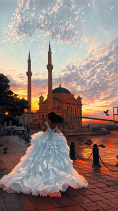 G21-111A - Soft Ivory Beaded Lace Ball Gown Wedding Dress - Gelinlik21