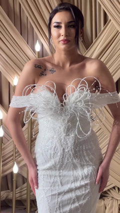 G21-112A - Soft Ivory Beaded Lace Ball Gown Wedding Dress - Gelinlik21