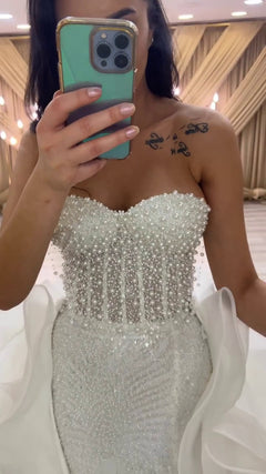 G21-114A - Soft Ivory Beaded Lace Ball Gown Wedding Dress - Gelinlik21