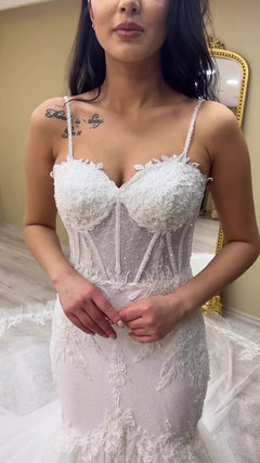 G21-115A - Ivory Beaded Lace Ball Gown Wedding Dress - Gelinlik21