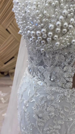 G21-116A - Soft Ivory Beaded Lace Ball Gown Wedding Dress - Gelinlik21