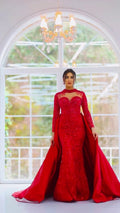 G21-118A - Crimson Beaded Lace Ball Gown Wedding Dress - Gelinlik21