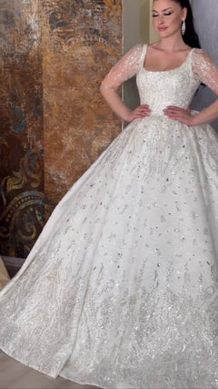 G21-120A - Ivory Beaded Lace Ball Gown Wedding Dress - Gelinlik21