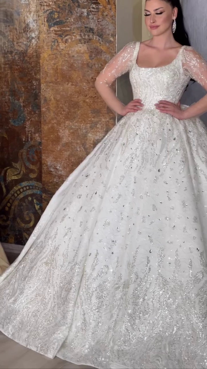 G21-120A - Ivory Beaded Lace Ball Gown Wedding Dress