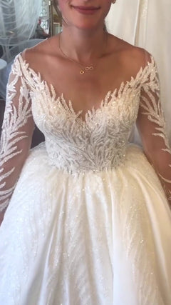 G21-121A - Ivory Beaded Lace Ball Gown Wedding Dress - Gelinlik21