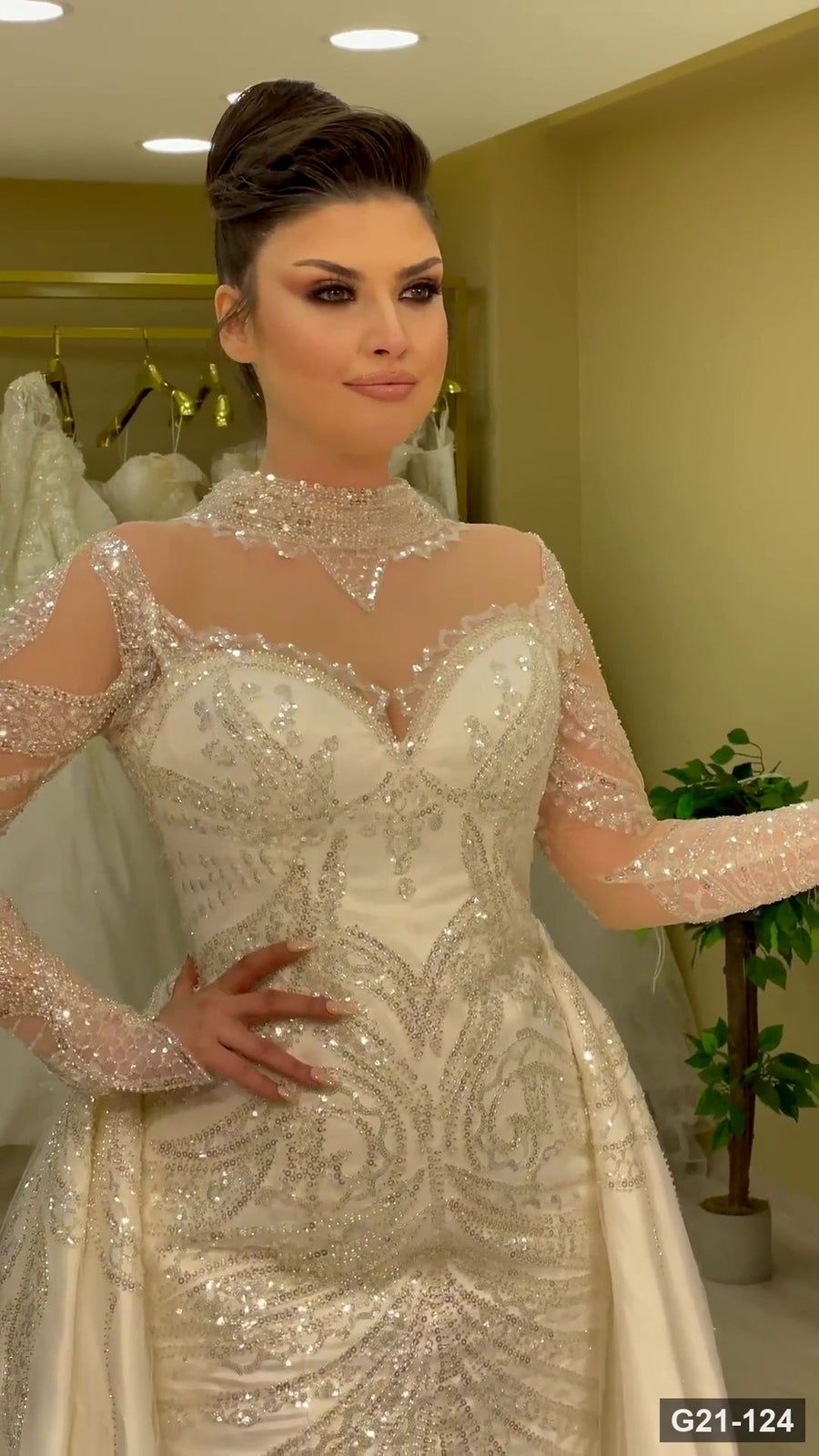 G21-124 Elfenbein Ballkleid Spitze Brautkleid und Kapellenschleppe