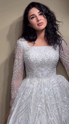 G21-126A - Soft Ivory Beaded Lace Ball Gown Wedding Dress - Gelinlik21