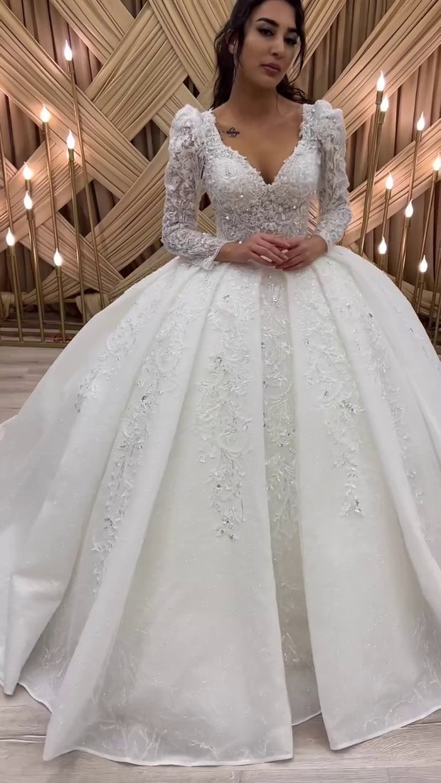 G21-127A - Ivory Embellished Ball Gown Wedding Dress - cinematic