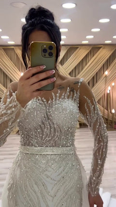 G21-130A - Soft Ivory Beaded Lace Ball Gown Wedding Dress - Gelinlik21