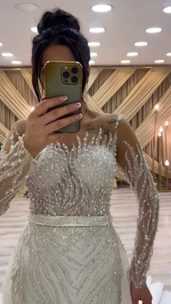 G21-130A - Soft Ivory Beaded Lace Ball Gown Wedding Dress - Gelinlik21