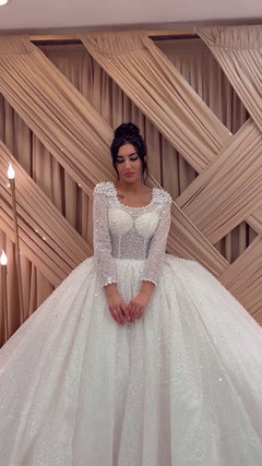 G21-131A - Soft Ivory Beaded Lace Ball Gown Wedding Dress - Gelinlik21