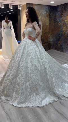 G21-135A - Soft Ivory Beaded Lace Ball Gown Wedding Dress - Gelinlik21