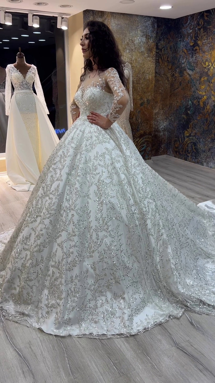 G21-135A - Soft Ivory Beaded Lace Ball Gown Wedding Dress