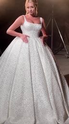G21-136A - Soft Ivory Beaded Lace Ball Gown Wedding Dress - Gelinlik21